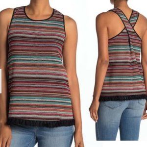Laundry by Shelli Segal Striped Tassel Tank M